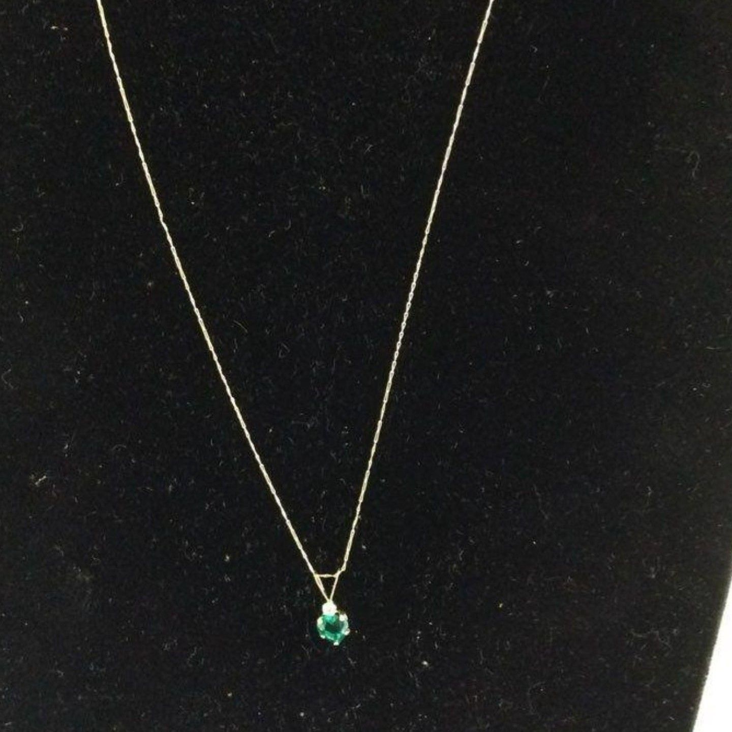 10k Yellow Gold Lab Emerald Cz Accent Heart Pendant Necklace, .57g